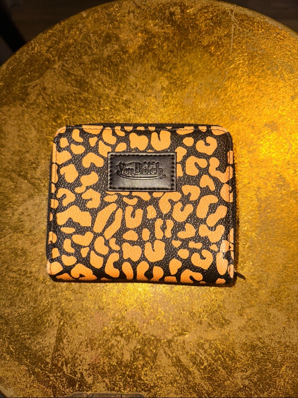 Von Dutch Black and Tan Leopard Print Zip Wallet